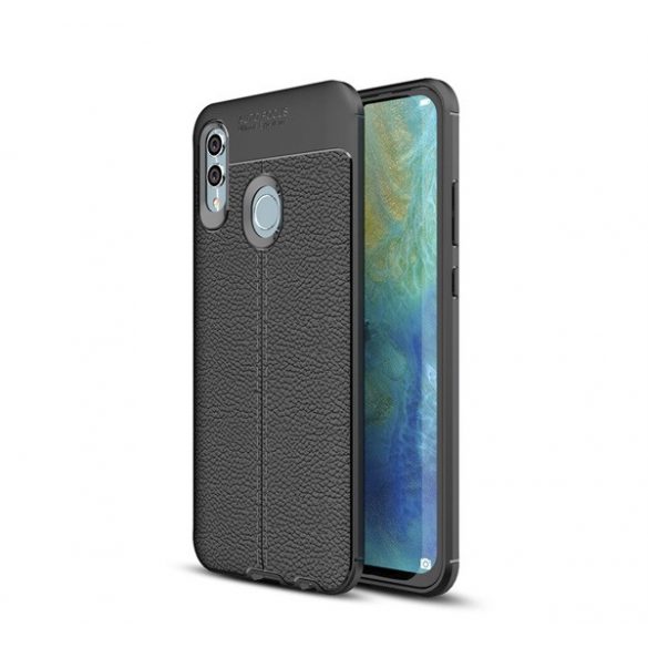 Protectie de telefon din silicon (rezistenta medie la impact, efect piele, model de cusaturi) NEGRU Huawei P Smart (2019), Honor 10 Lite