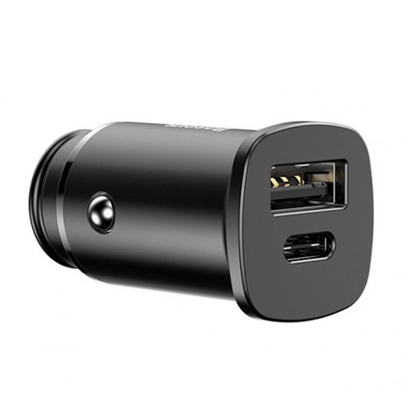 Încărcător auto BASEUS SQUARE USB+priză de tip C (30W, încărcător rapid PD 4.0) NEGRU