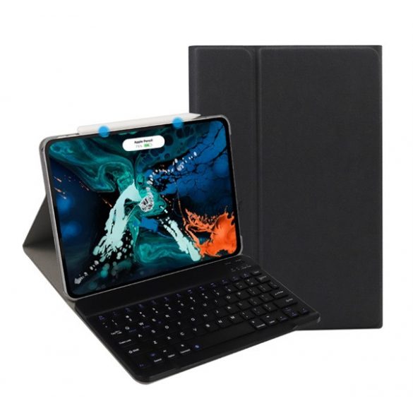 Carcasă în picioare, efect piele (FLIP, tastatură bluetooth detașabilă, suport pentru desktop, QWERTY, limba engleză) NEGRU Apple IPAD Pro 11 (2018)