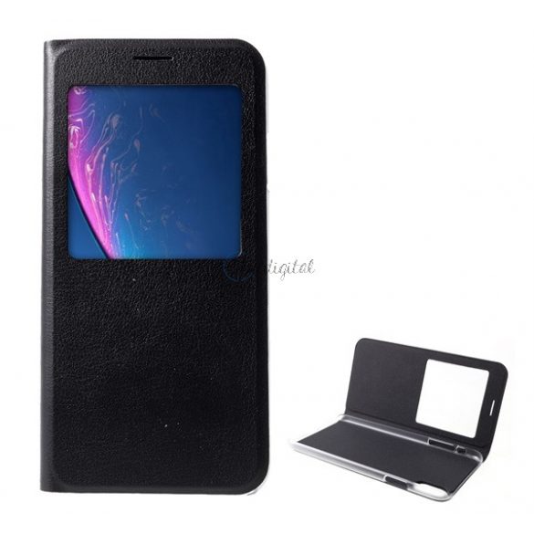 Carcasa in picioare, efect piele (FLIP, deschidere laterala, functie suport de masa, fereastra de vizualizare) NEGRU Apple iPhone XS Max 6.5