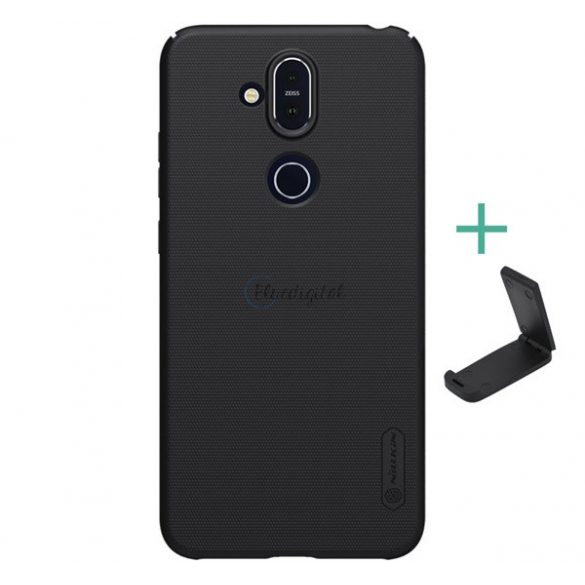 Protector de telefon din plastic NILLKIN SUPER FROSTED (cauciucat, suprafata aspra + suport de masa) NEGRU Nokia 8.1 (X7)