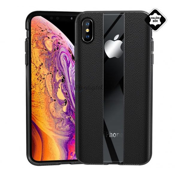 Protectie de telefon din silicon (acoperire din piele naturala, dungi) NEGRU Apple iPhone XS Max 6.5