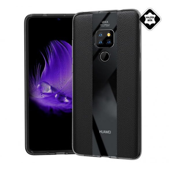 Husă silicon pentru telefon (piele naturală, cu dungi) negru Huawei Mate 20