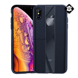 Protector de telefon din silicon (acoperire din piele naturală, în dungi) ALBASTRU ÎNCHIS Apple iPhone XS 5.8, Apple iPhone X 5.8