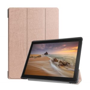 Carcasa in picioare, efect piele (FLIP, deschidere laterala, TRIFOLD, suport de birou) ROSE GOLD Lenovo Tab E10 (TB-X104F)