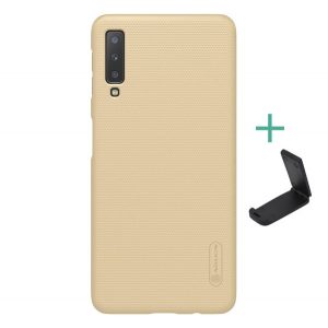 Protector de telefon din plastic NILLKIN SUPER FROSTED (cauciucat, suprafață aspră + suport de birou) GOLD Samsung Galaxy A7 (2018) SM-A750F