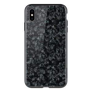 Cadru din plastic de protecție pentru telefon NILLKIN SEASHELL (BUMPER, spate din sticlă călită, model marmură) NEGRU Apple iPhone XS Max 6.5