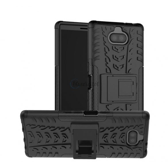 Protector de telefon din plastic Defender (rezistenta la impact mediu, interior din silicon, suport, model anvelope auto) NEGRU Sony Xperia 10 plus (L4213)