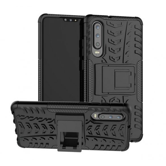 Defender protecțiede plastic pentru telefon (rezistent la impact mediu, interior silicon, model de anvelope auto) negru Huawei P30