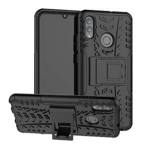 Protecție din plastic pentru telefon Defender (rezistență medie la impact, interior din silicon, amortizor de șocuri, model de anvelope auto) negru Huawei P Smart (2019), Honor 10 Lite