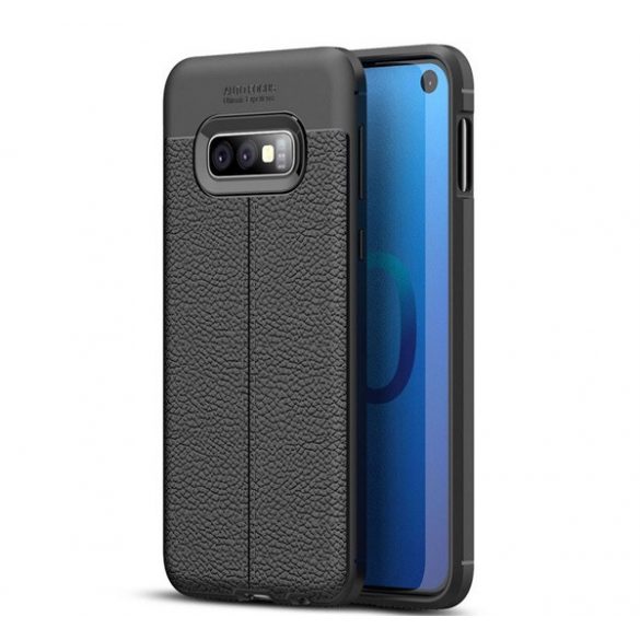 Protectie din silicon pentru telefon (rezistenta la impact mediu, efect piele, model de cusaturi) NEGRU Samsung Galaxy S10e (SM-G970)