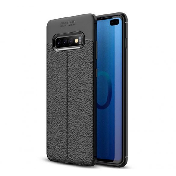 Husă silicon pentru telefon (rezistent la impact mediu, efect de piele, model de cusături) negru Samsung Galaxy S10 Plus (SM-G975)