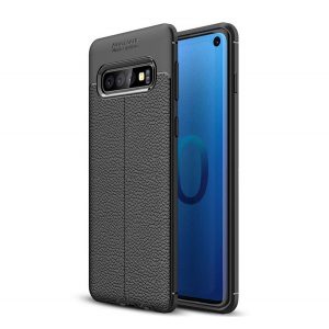 Husă silicon pentru telefon (rezistent la impact mediu, efect de piele, model de cusături) negru Samsung Galaxy S10 (SM-G973)