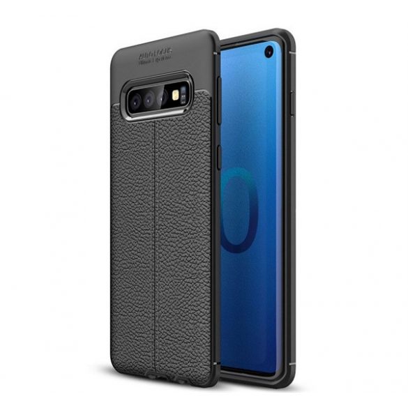 Husă silicon pentru telefon (rezistent la impact mediu, efect de piele, model de cusături) negru Samsung Galaxy S10 (SM-G973)