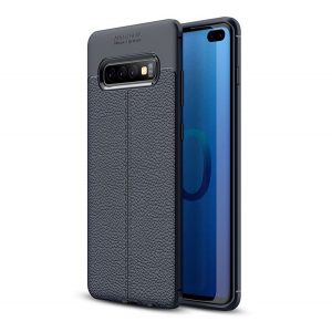 Protectie din silicon pentru telefon (rezistenta la impact mediu, efect piele, model de cusaturi) ALBASTRU INCHIS Samsung Galaxy S10 Plus (SM-G975)