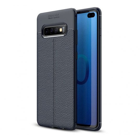 Protectie din silicon pentru telefon (rezistenta la impact mediu, efect piele, model de cusaturi) ALBASTRU INCHIS Samsung Galaxy S10 Plus (SM-G975)