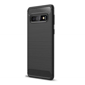 Husă silicon pentru telefon (rezistent la impact mediu, călcâi pernă de aer, periat, model de carbon) negru Samsung Galaxy S10 (SM-G973)