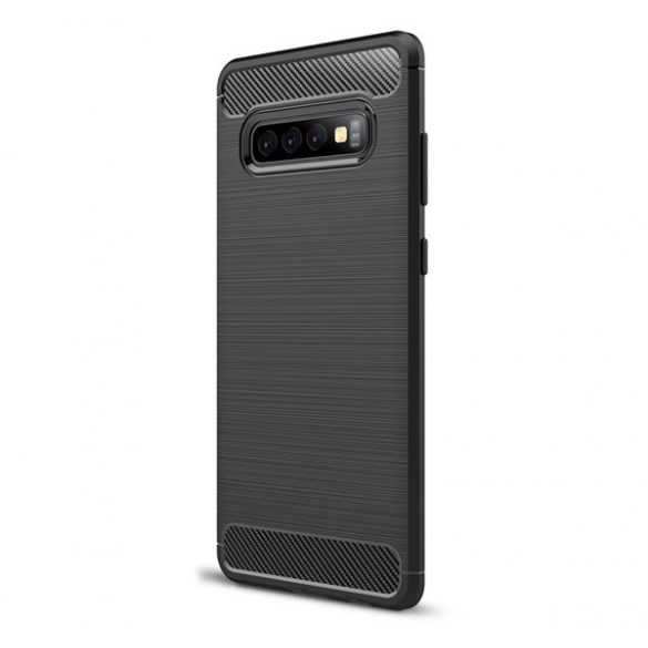 Husă silicon pentru telefon (rezistent la impact mediu, călcâi pernă de aer, model de carbon periat) negru Samsung Galaxy S10 Plus (SM-G975)