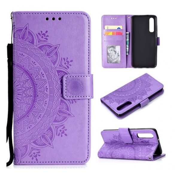 Carcasa in picioare, efect piele (FLIP, deschidere laterala, suport de masa, balama, mandala) PURPLE Huawei P30