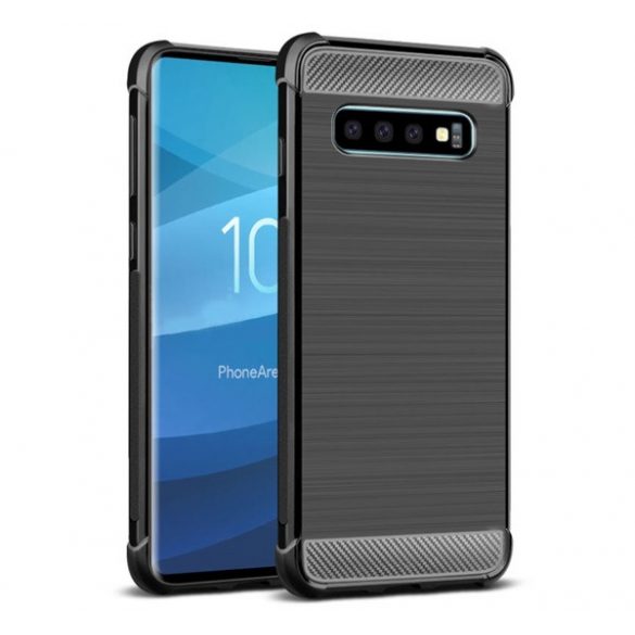 Protector de telefon din silicon IMAK VEGA (rezistență medie la impact, colț cu pernă de aer, periat, model carbon) NEGRU Samsung Galaxy S10 (SM-G973)