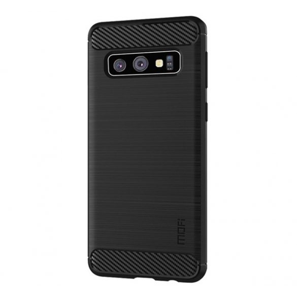 MOFI Husă silicon pentru telefon (rezistent la impact mediu, perna de aer toc, periat, model de carbon) negru Samsung Galaxy S10 (SM-G973)