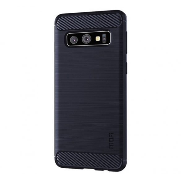 Protector de telefon din silicon MOFI (rezistență medie la impact, colț cu pernă de aer, periat, model carbon) ALBASTRU ÎNCHIS Samsung Galaxy S10 (SM-G973)