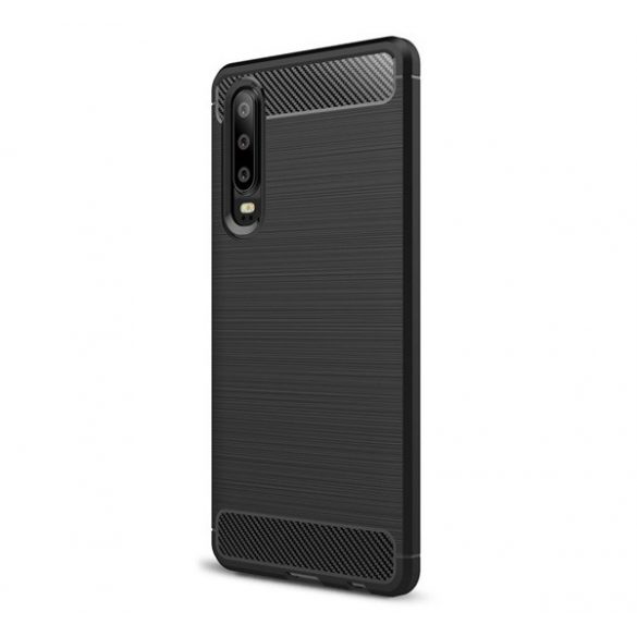 Husă silicon pentru telefon (rezistent la impact mediu, călcâi pernă de aer, periat, model de carbon) negru Huawei P30