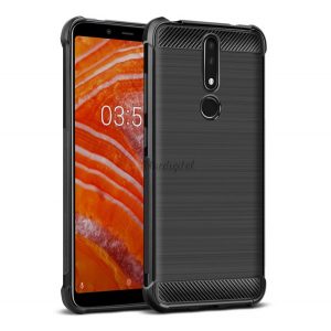 Protector de telefon din silicon IMAK VEGA (rezistență medie la impact, colț cu pernă de aer, periat, model carbon) NEGRU Nokia 3.1 Plus