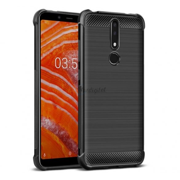 Protector de telefon din silicon IMAK VEGA (rezistență medie la impact, colț cu pernă de aer, periat, model carbon) NEGRU Nokia 3.1 Plus