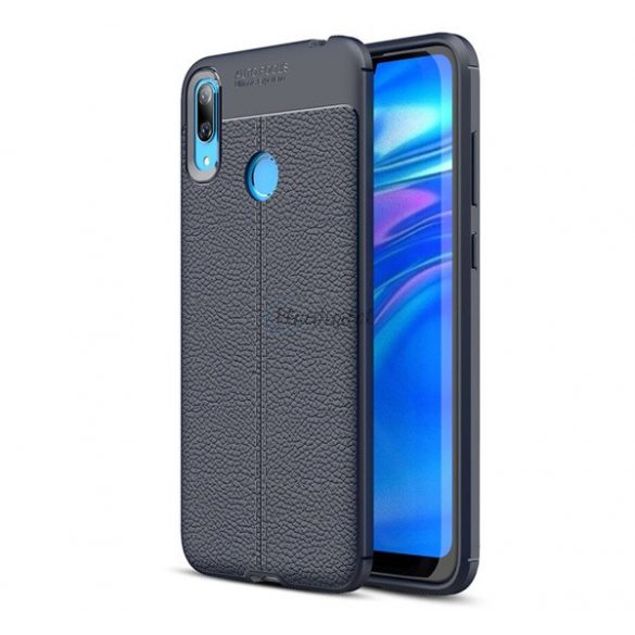 Protectie de telefon din silicon (rezistenta medie la impact, efect piele, model de cusaturi) ALBASTRU INCHIS Huawei Y7 2019 (Y7 Prime 2019)