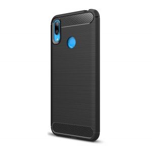 Protectie din silicon pentru telefon (rezistenta medie la impact, colt cu perna de aer, periat, model carbon) NEGRU Huawei Y7 2019 (Y7 Prime 2019)