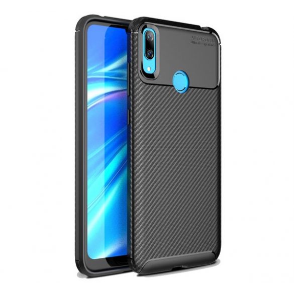 Husă silicon pentru telefon (rezistent la impact mediu, călcâi cu bule, model de carbon) negru Huawei Y7 2019 (Y7 Prime 2019)