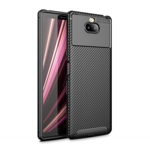 Husă silicon pentru telefon (rezistent la impact mediu, bubble heel, model de carbon) negru Sony Xperia 10 plus (L4213)