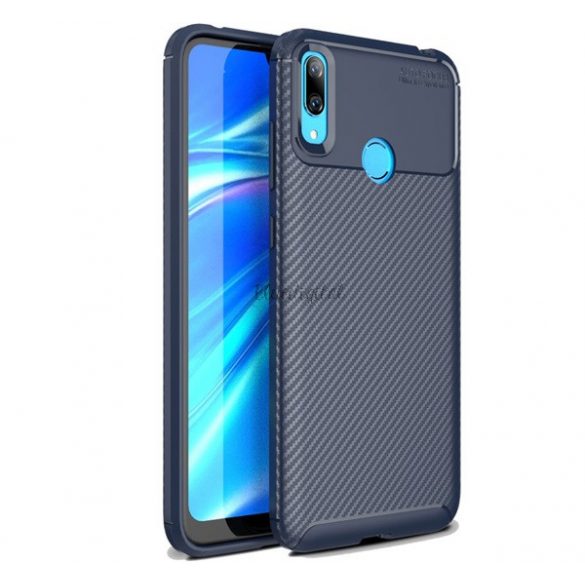 Protectie din silicon pentru telefon (rezistenta medie la impact, colt cu perna de aer, model carbon) ALBASTRU INCHIS Huawei Y7 2019 (Y7 Prime 2019)