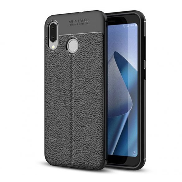 Husă de telefon din silicon (rezistent la impact mediu, efect de piele, model de cusături) negru Asus Zenfone Max (M1) ZB555KL