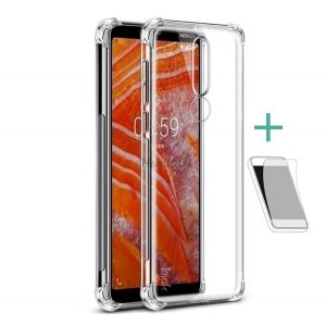 Protector de telefon din silicon IMAK (rezistenta medie la impact, colt cu perna de aer + folie protector ecran) TRANSPARENT Nokia 3.1 Plus