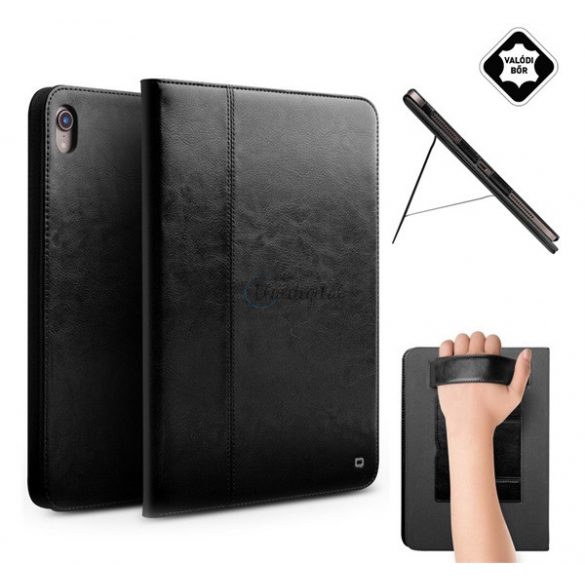 Husă QIALINO în picioare, piele naturală (FLIP activ, deschidere laterală, suport de birou + curea de mână) NEGRU Apple IPAD Pro 11 (2018)