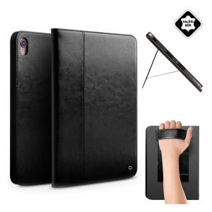 Husă QIALINO verticală, piele naturală (FLIP activ, deschidere laterală, suport de birou + curea de mână) NEGRU Apple IPAD Pro 12.9 (2018)