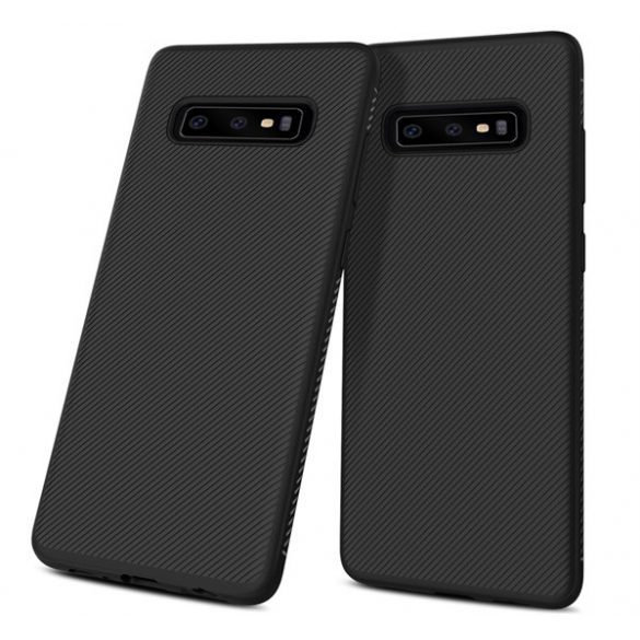 Husă silicon pentru telefon (rezistent la impact mediu, model cu dungi) negru Samsung Galaxy S10 (SM-G973)