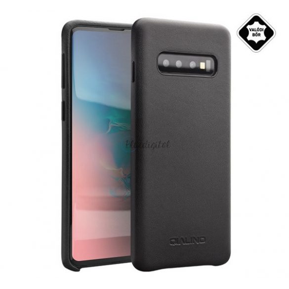 Protectie de telefon din plastic QIALINO (acoperire din piele naturala) NEGRU Samsung Galaxy S10 (SM-G973)