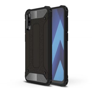 Protecție din plastic pentru telefon Defender (rezistență medie la impact, călcâi cu pernă de aer, interior din silicon, efect metalic) negru Samsung Galaxy A50 (SM-A505F), Samsung Galaxy A30s (SM-A307F), Samsung Galaxy A50s (SM