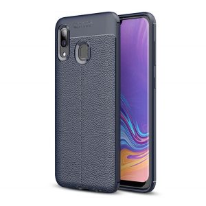 Husă silicon pentru telefon (rezistent la impact mediu, efect de piele, model de cusături) CUTTING albastruSamsung Galaxy A40 (SM-A405F)