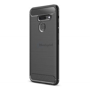 Protector de telefon din silicon (rezistență medie la impact, colț cu pernă de aer, periat, model carbon) NEGRU LG G8 ThinQ (G820Q)