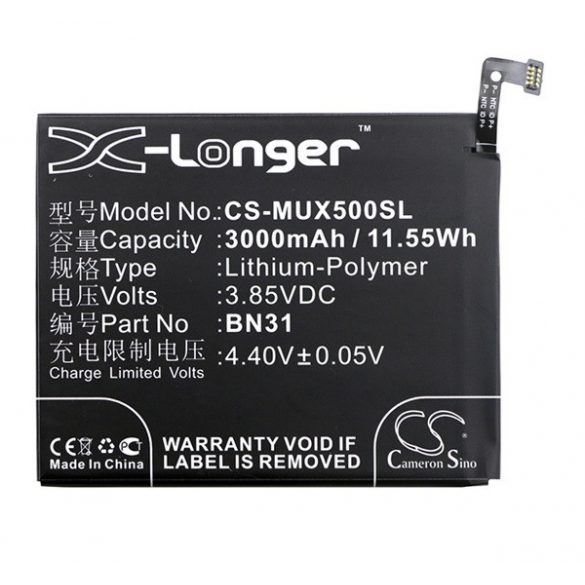 Baterie Li-Polymer CAMERON SINO (3.85V/3000mAh, compatibil cu Xiaomi BN31) NEGRU Xiaomi Redmi S2 (Redmi Y2), Xiaomi Redmi Note 5A, Xiaomi Mi A1 (Mi 5X), Xiaomi Redmi Note 5A Prime