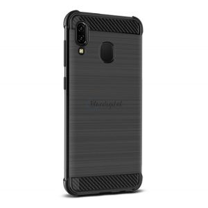 Protector de telefon din silicon IMAK VEGA (rezistență medie la impact, colț cu pernă de aer, periat, model carbon) NEGRU Samsung Galaxy A20 (SM-A205F), Samsung Galaxy A30 (SM-A305F)