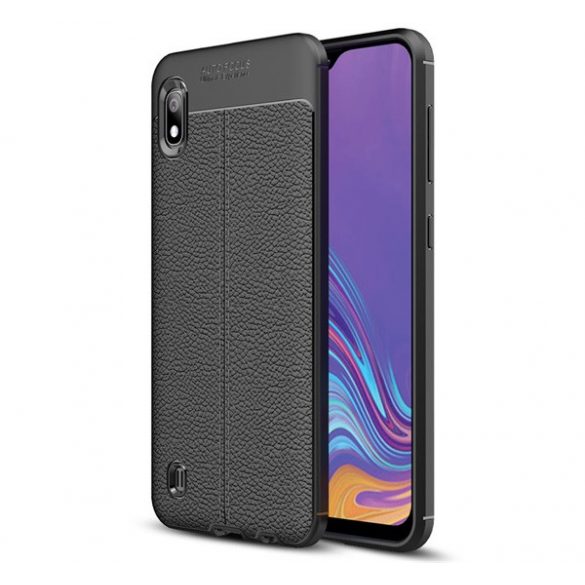 Protectie din silicon pentru telefon (rezistenta la impact mediu, efect piele, model de cusaturi) NEGRU Samsung Galaxy A10 (SM-A105F)