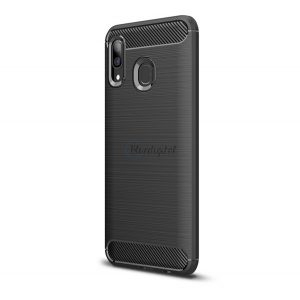 Protector de telefon din silicon (rezistență medie la impact, colț cu pernă de aer, periat, model carbon) NEGRU Samsung Galaxy A20 (SM-A205F), Samsung Galaxy A30 (SM-A305F)