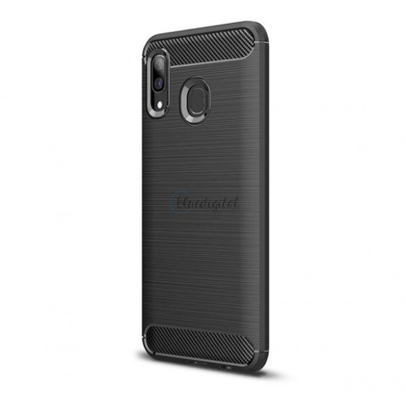 Protector de telefon din silicon (rezistență medie la impact, colț cu pernă de aer, periat, model carbon) NEGRU Samsung Galaxy A20 (SM-A205F), Samsung Galaxy A30 (SM-A305F)