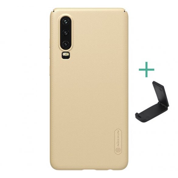 Protectie de telefon din plastic NILLKIN SUPER FROSTED (cauciucat, suprafata aspra + suport de masa) GOLD Huawei P30