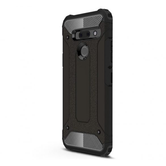 Protecție din plastic pentru telefon Defender (rezistență medie la impact, toc cu bule, interior din silicon, efect metalic) negru LG G8 ThinQ (G820Q)